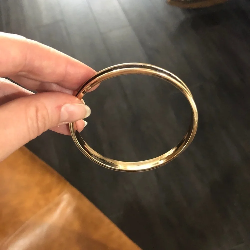 Blue Glitter Gold Tone Metal Bangle Bracelet